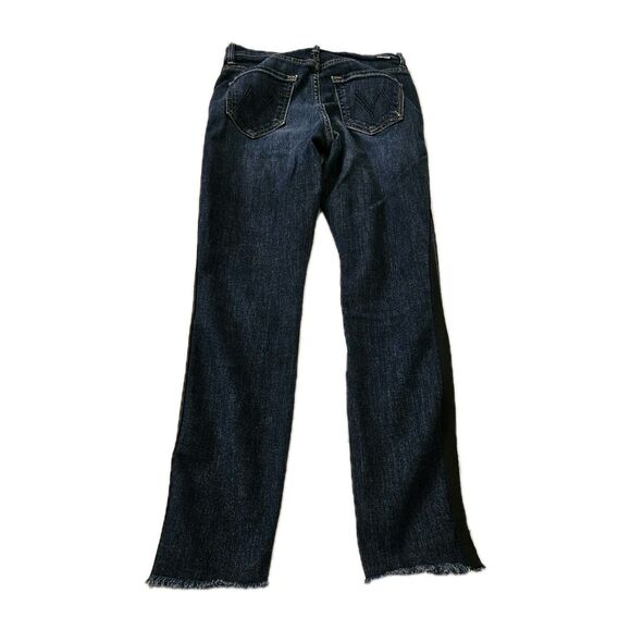 Mother Jeans 25 Blue Stunner Zip Ankle Step Fray Raw Hem Sweeping Racer Stretch - Picture 9 of 12